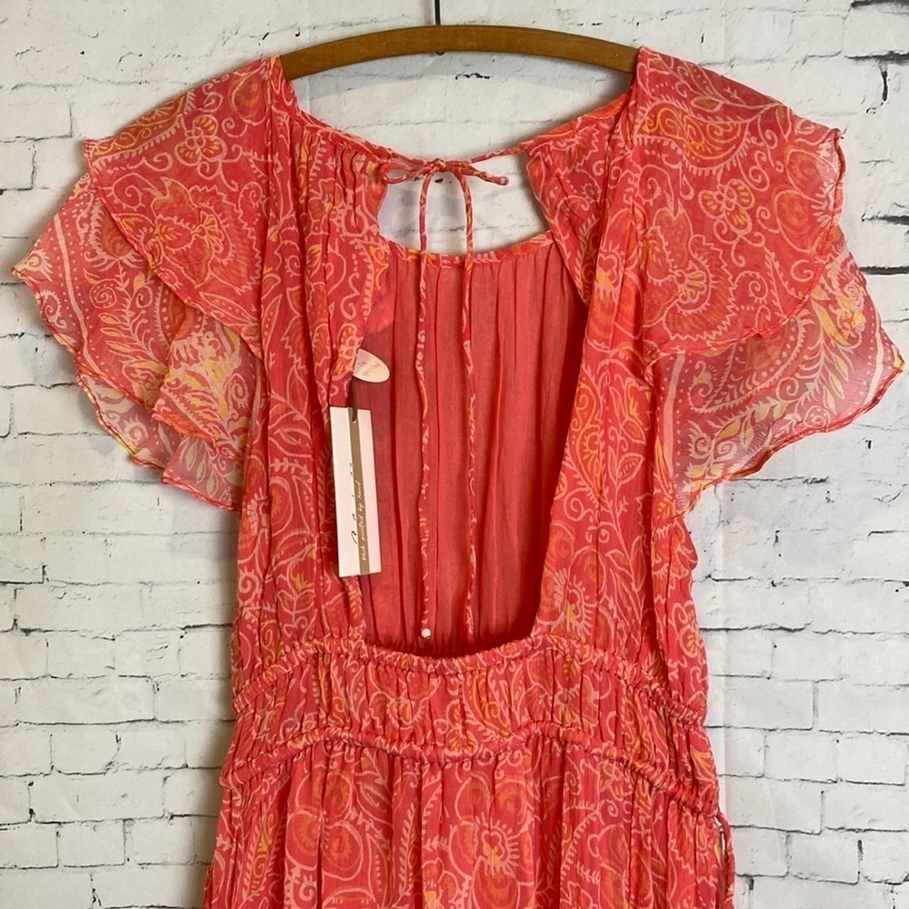 Cleobella Hannah Cutout Tiered Ruffle Maxi Dress Coral Blossom M Romantic NEW - Picture 7 of 16
